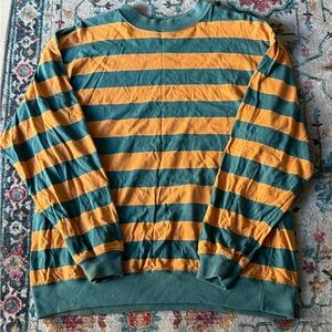 Roberta Bridal Striped Crewneck Sweater in Teal & Mustard